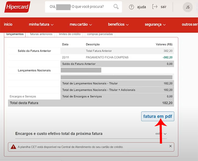 como emitir 2ª via fatura hipercard site passo a passo