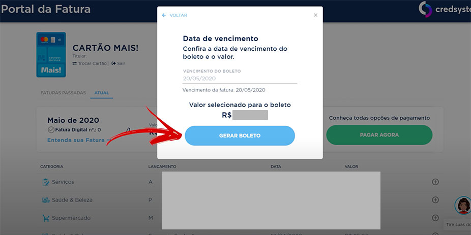 como emitir 2ª via da fatura cartão mais pelo site