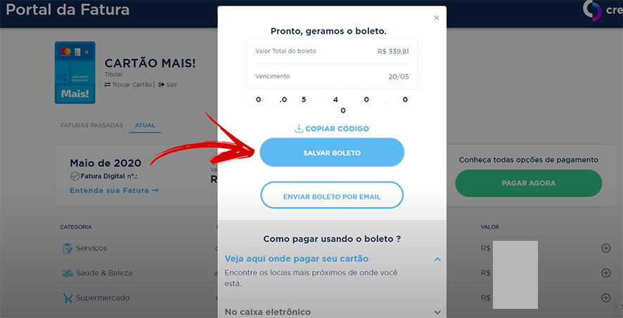 como emitir 2ª via da fatura cartão mais pelo site