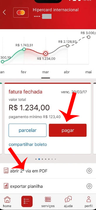 como gerar 2ª via fatura hipercard aplicativo