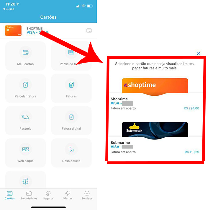 como emitir 2ª via cartão submarino pelo app cetelem