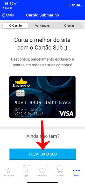 como fazer cartão submarino pelo aplicativo