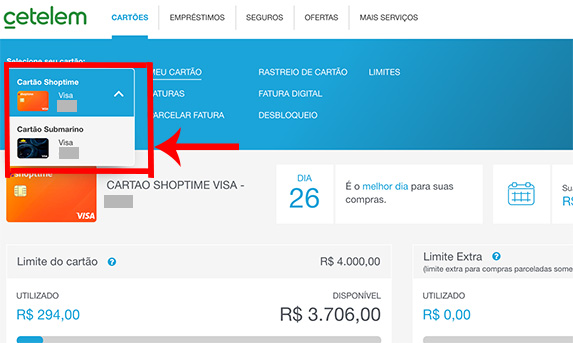 como gerar 2ª via fatura cartão submarino pelo site cetelem
