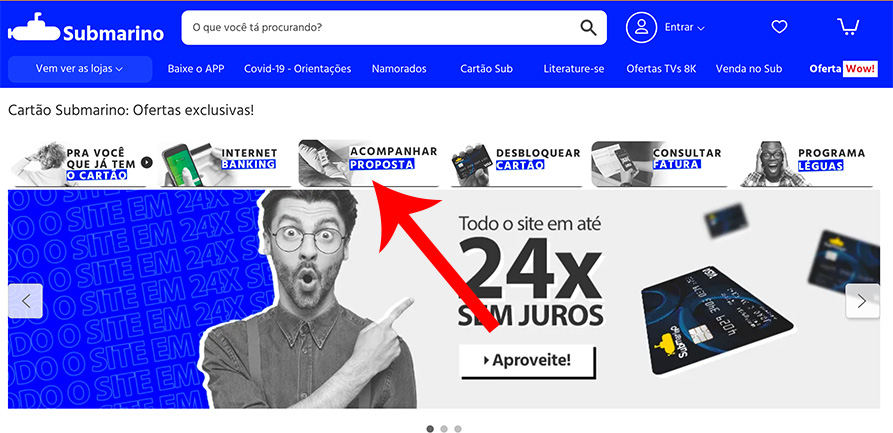 como solicitar cartão submarino pelo site