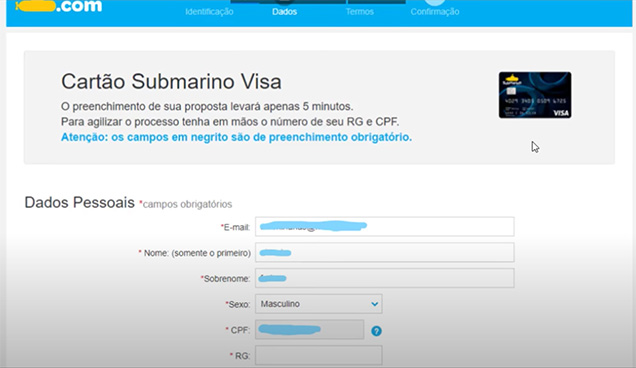 como solicitar cartão submarino pelo site